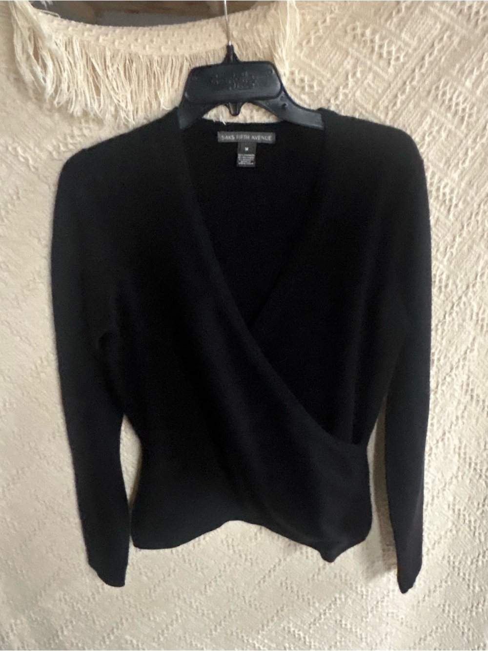 Saks Fifth Avenue Black V-Neck Wrap Cashmere Sweater